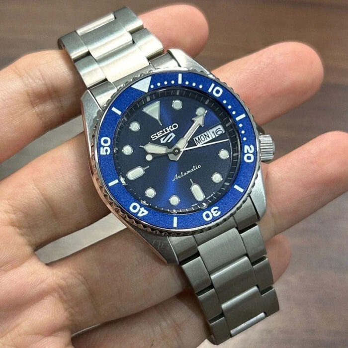 Seiko 5 Sports SKX Street Denim Blue Dial Silver Steel Strap Watch for Men - SRPL77K1 - Image 5